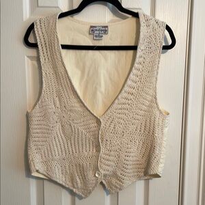 Cream Crochet Button-Up Vest